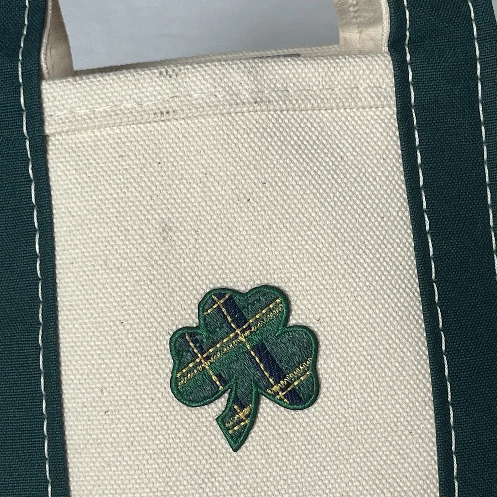 LL Bean Mini Boat And Tote Clover Embroidered USA Made Canvas Green 6'' Lucky 🍀